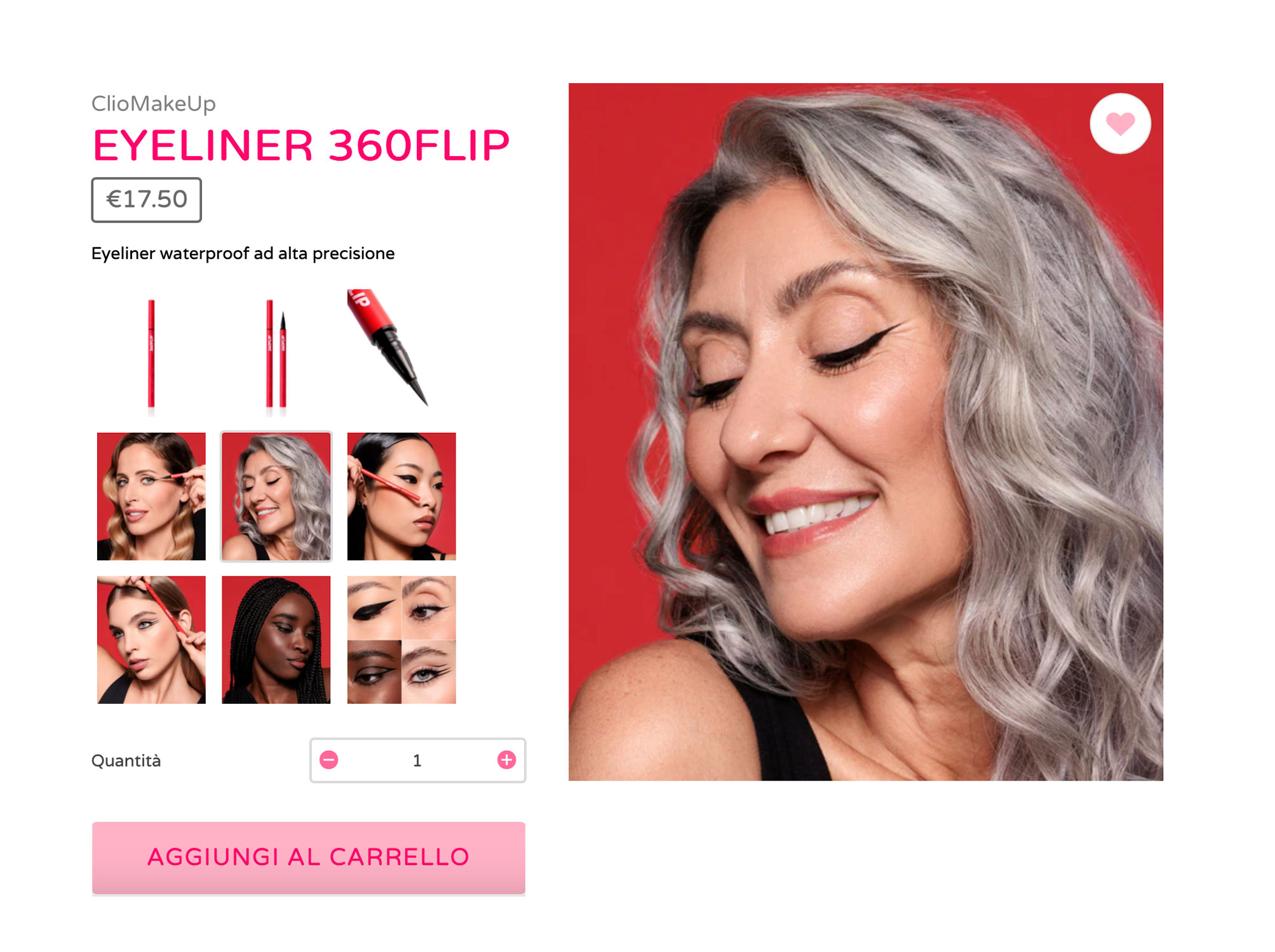 Screenshot della pagina del sito ecommerce di Clio Makeup con Valeria Sechi