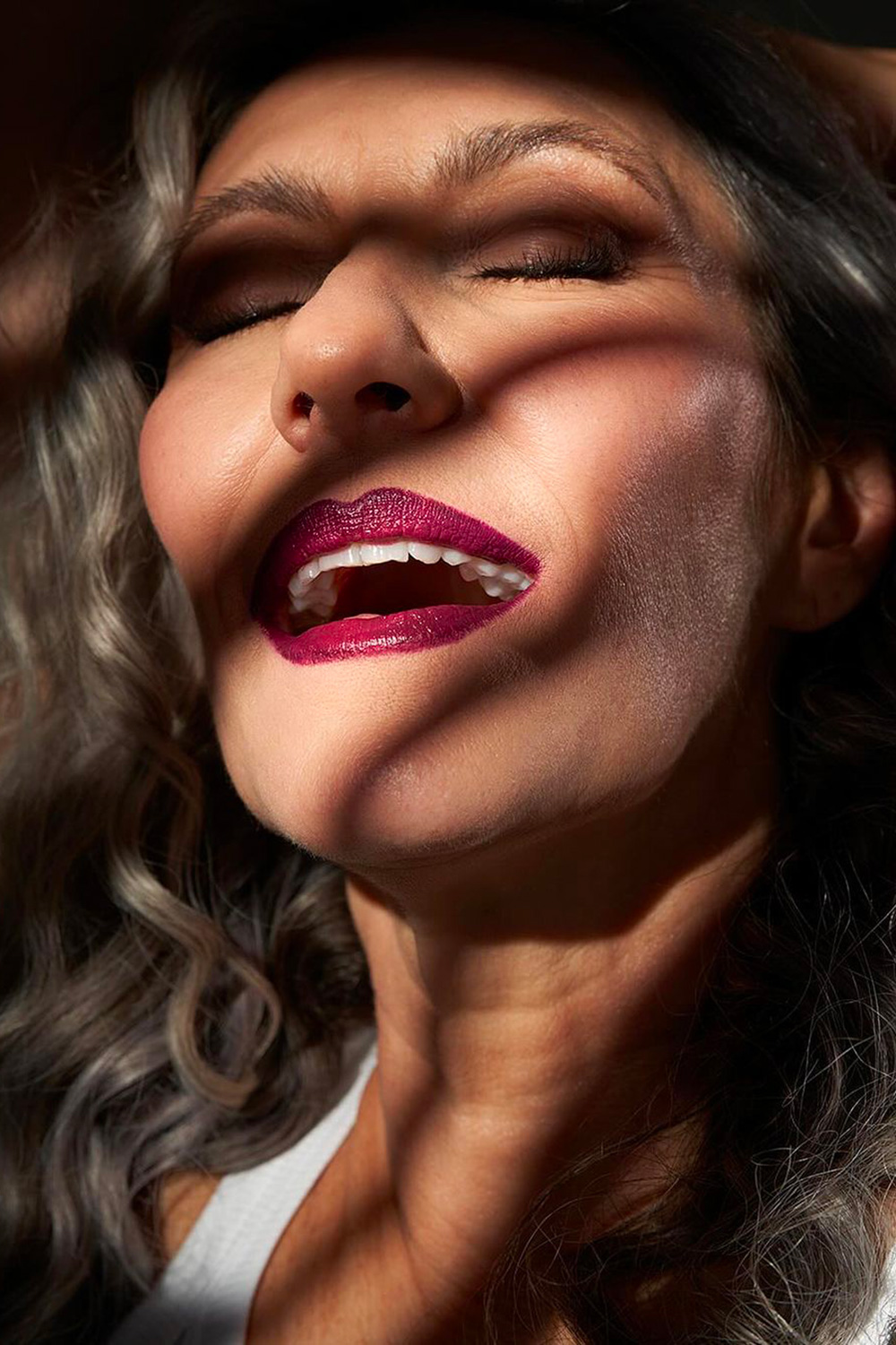Photographic portrait of Italian grey hair model and pro-age endorser Valeria Sechi