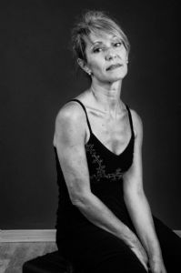 A black and white portrait of grey hair model Valeria Sechi