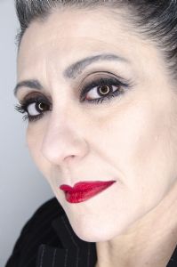 A face closeup of grey hair model Valeria Sechi 
