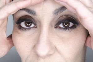A face closeup of grey hair model Valeria Sechi 