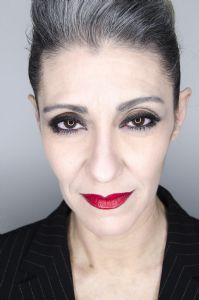 A face closeup of grey hair model Valeria Sechi 