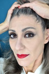 A portrait of grey hair model Valeria Sechi 
