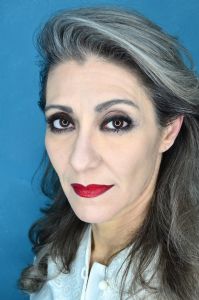 A portrait of grey hair model Valeria Sechi 