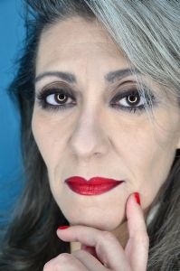A portrait of grey hair model Valeria Sechi 