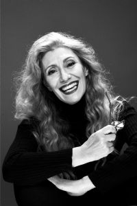 Black n white portrait of grey hair model Valeria Sechi