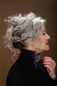 Color portrait of grey hair model Valeria Sechi