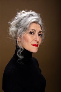 Color portrait of grey hair model Valeria Sechi