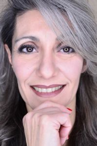 Grey hair model Valeria Sechi face close-up