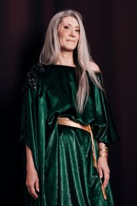 Italian grey hair model Valeria Sechi for Marta Jane Alesiani