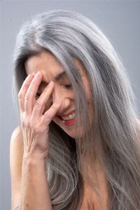 Portrait of Italian model Valeria Sechi with her grey hair