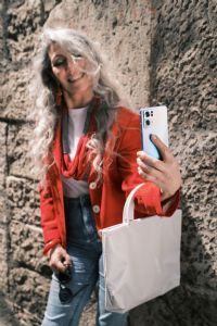 Italian gray hair model Valeria Sechi for Oppo