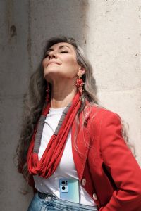 Italian gray hair model Valeria Sechi for Oppo