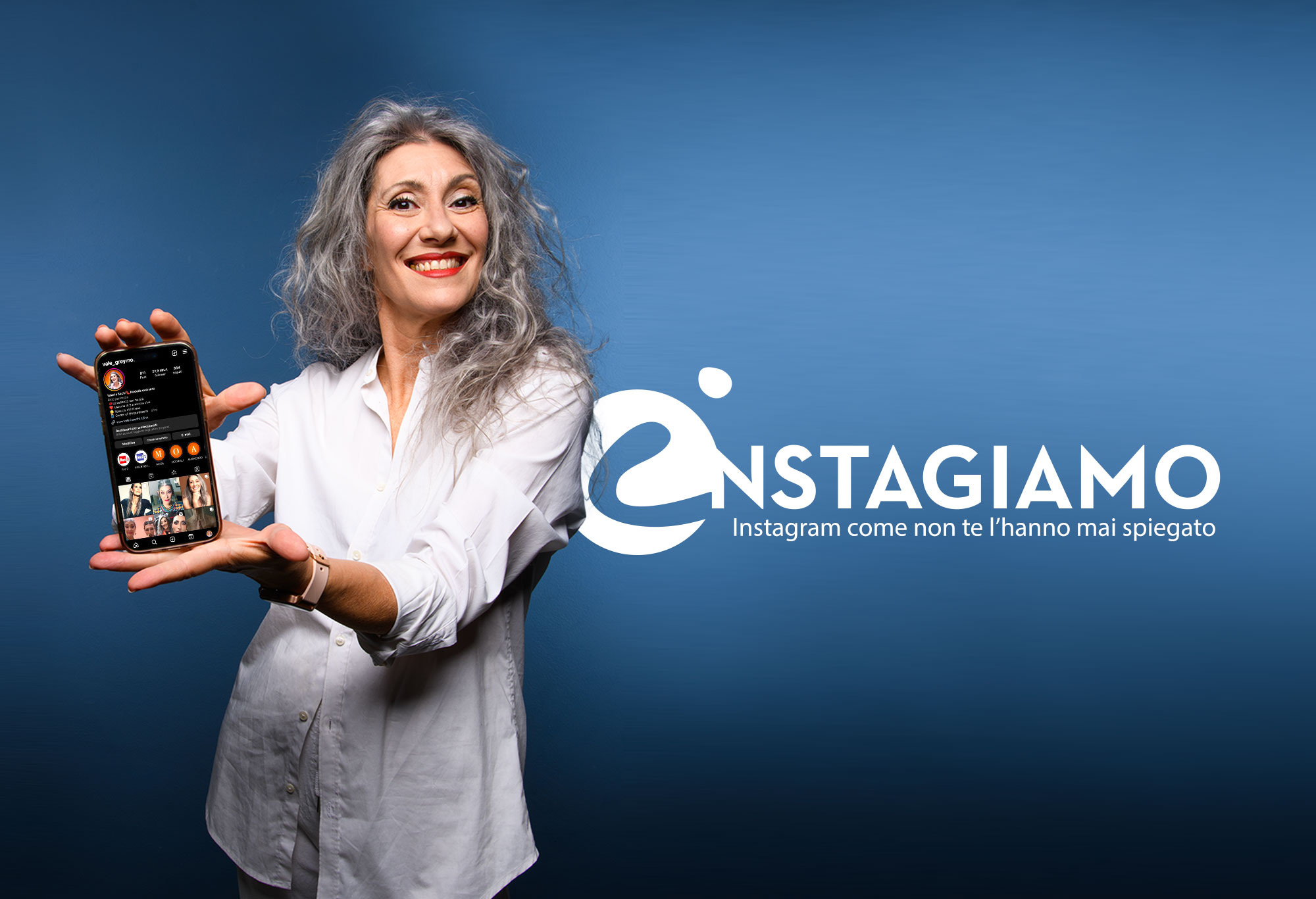 Copertina del corso Instagiamo, con Valeria Sechi e il logo del corso